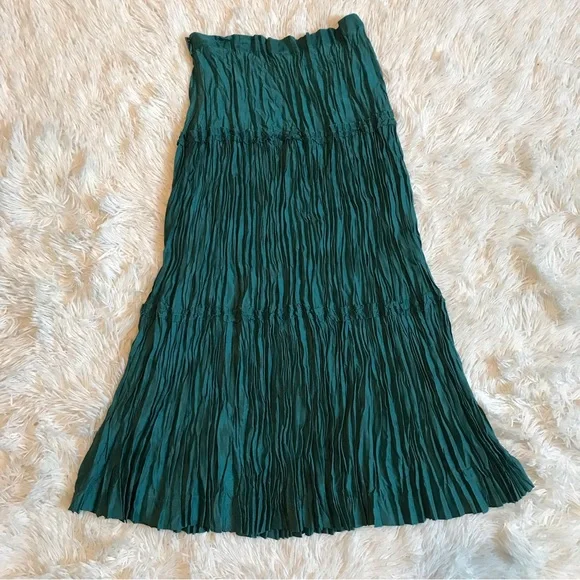 Anthropologie Snak 100% Silk Crinkle Skirt Teal Size 4 - Picture 2 of 9